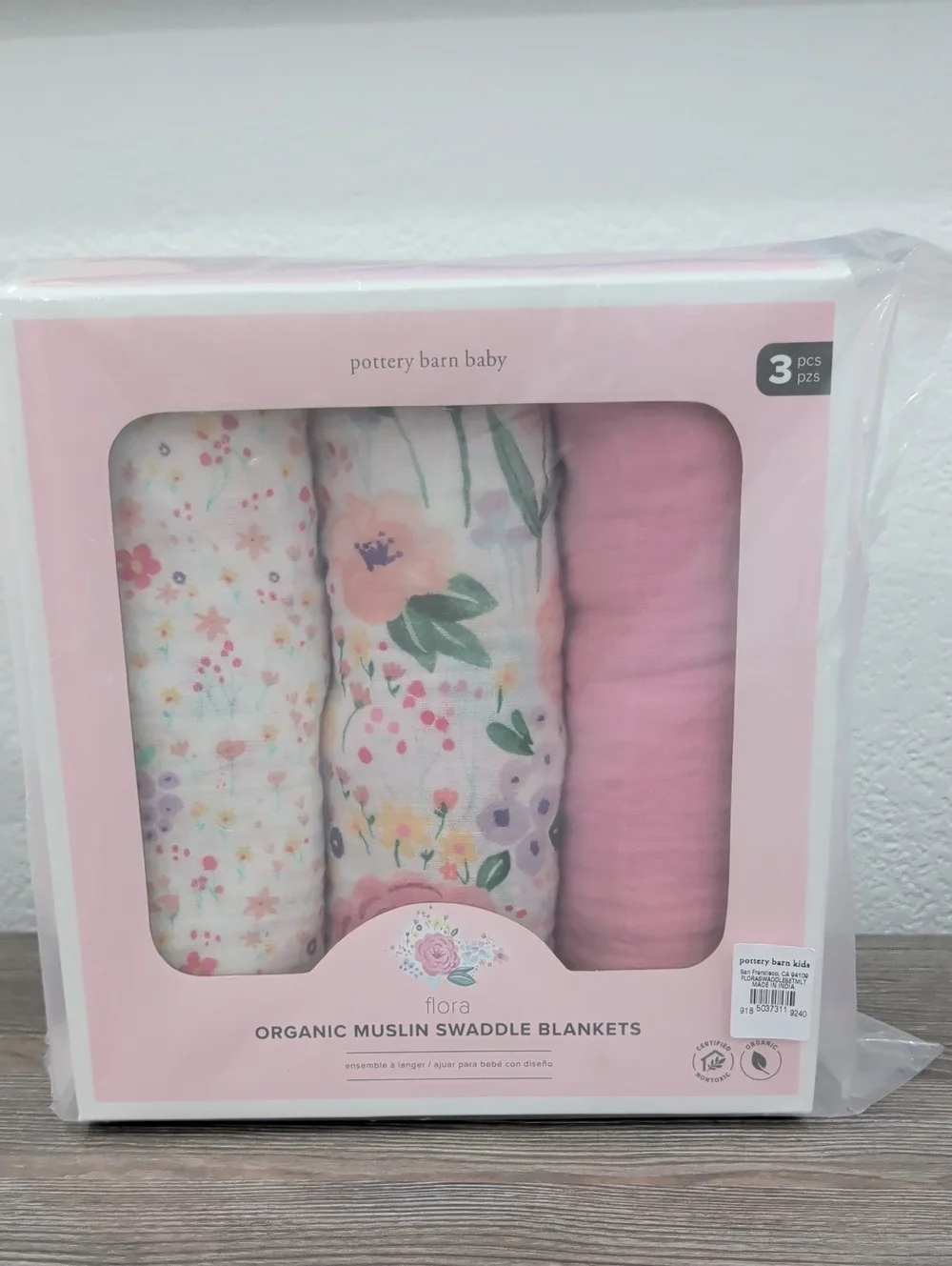 New Pottery Barn Baby FLORA Organic Muslin Swaddle Blankets & Crib Sheet Garden